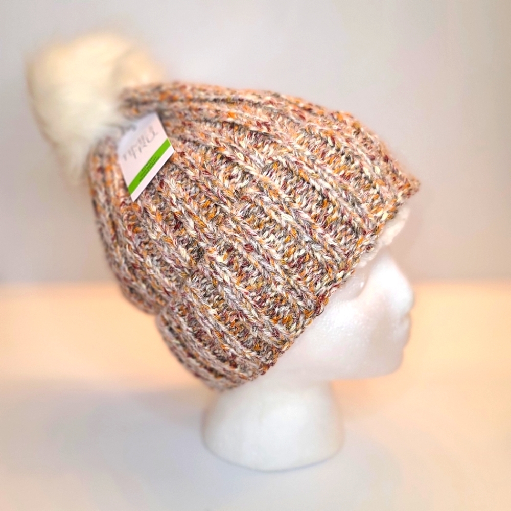 Warm Beanie Tan Mix color Nit Pom Pom Velour lined Beanie…